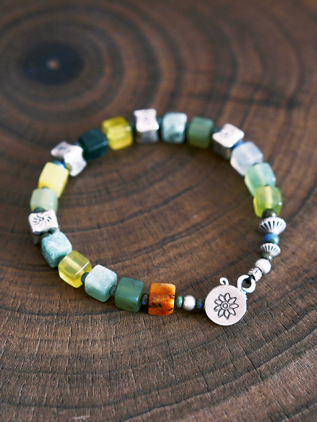 Mineral Soul Series | Earth Aurora | Xiuyu Jade, Silver & Colored-Glaze Bracelet