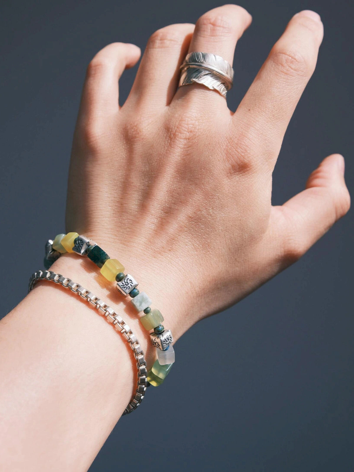 Mineral Soul Series | Earth Aurora | Xiuyu Jade, Silver & Colored-Glaze Bracelet