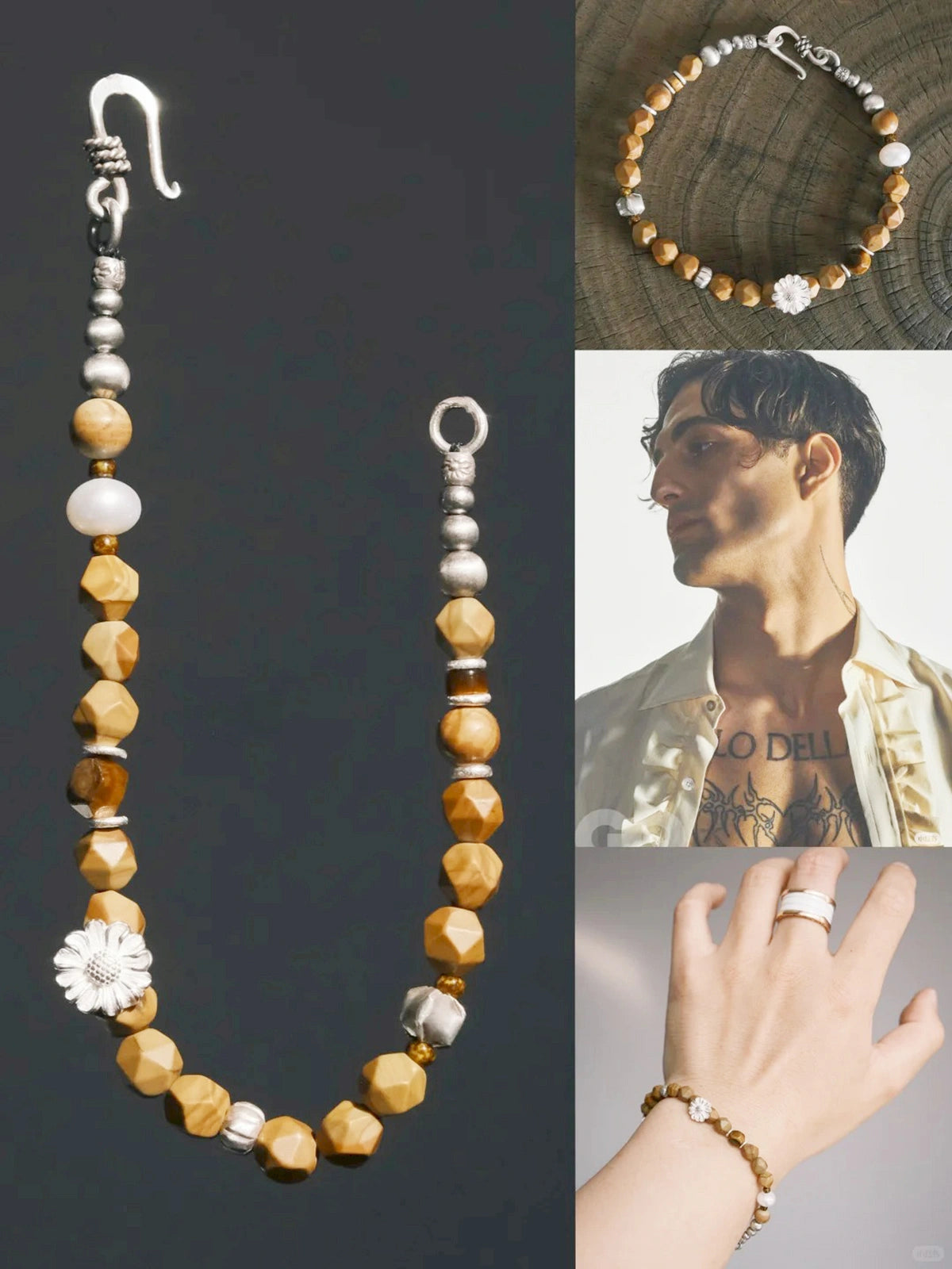 Mineral Soul Series | Fossil Bloom | Tiger Eye, Pearl & Silver Bracelet