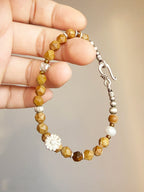 Mineral Soul Series | Fossil Bloom | Tiger Eye, Pearl & Silver Bracelet