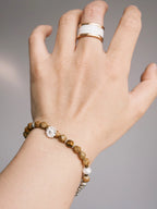 Mineral Soul Series | Fossil Bloom | Tiger Eye, Pearl & Silver Bracelet