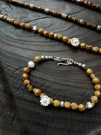 Mineral Soul Series | Fossil Bloom | Tiger Eye, Pearl & Silver Bracelet