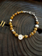 Mineral Soul Series | Fossil Bloom | Tiger Eye, Pearl & Silver Bracelet