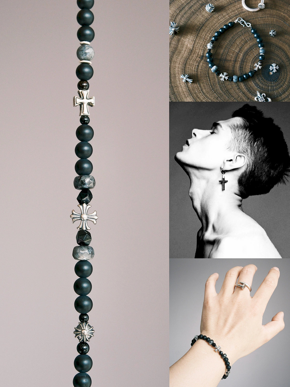 Urban Stoic Series | Dark Creed | Matte Onyx & Silver Cross Bracelet Secondary image