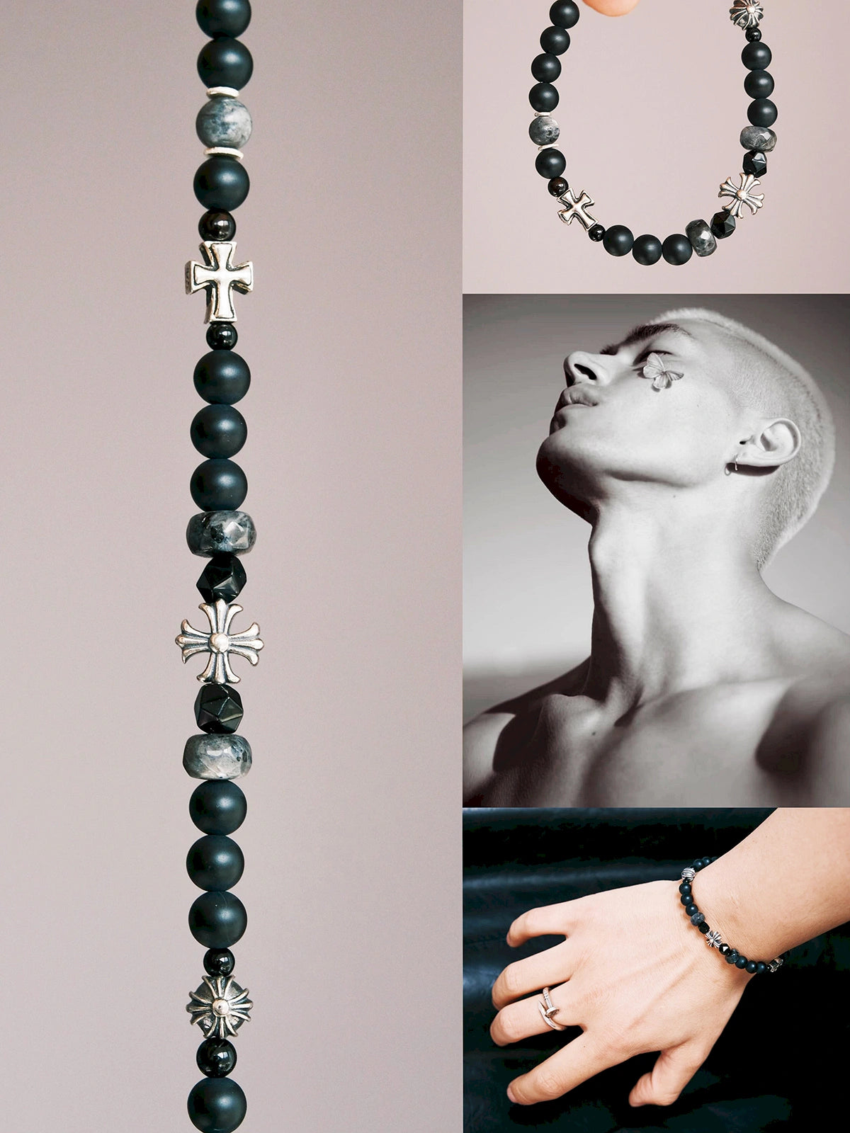 Urban Stoic Series | Dark Creed | Matte Onyx & Silver Cross Bracelet