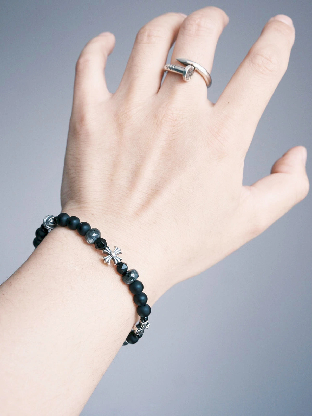 Urban Stoic Series | Dark Creed | Matte Onyx & Silver Cross Bracelet