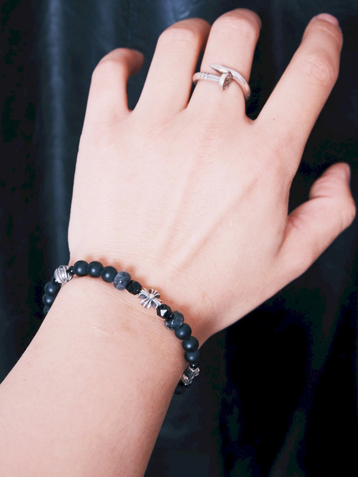 Urban Stoic Series | Dark Creed | Matte Onyx & Silver Cross Bracelet