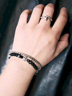 Urban Stoic Series | Dark Creed | Matte Onyx & Silver Cross Bracelet