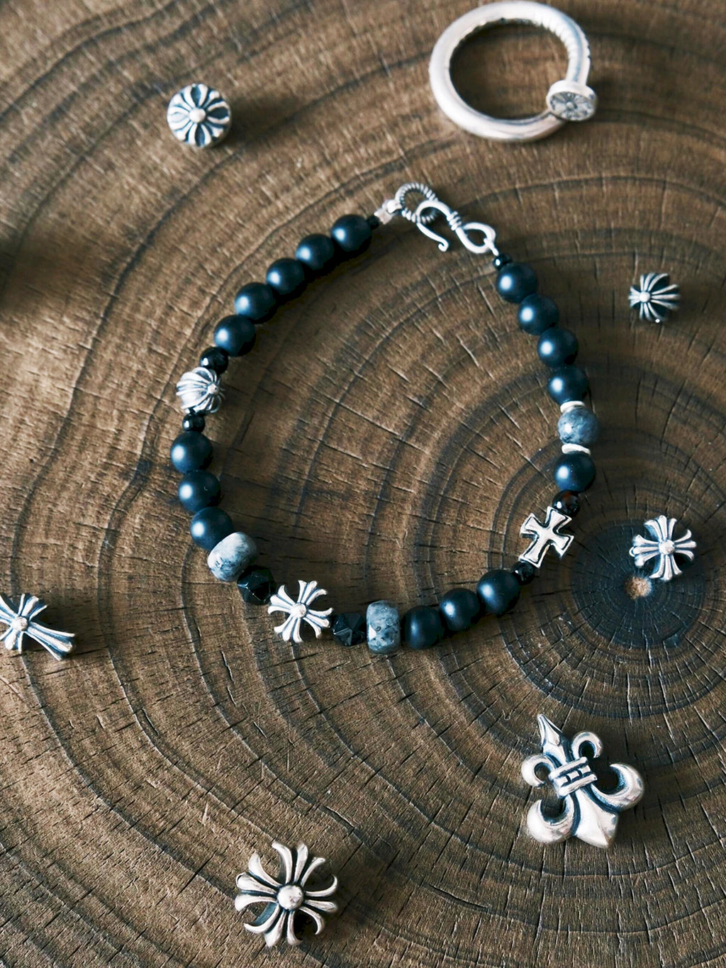 Urban Stoic Series | Dark Creed | Matte Onyx & Silver Cross Bracelet