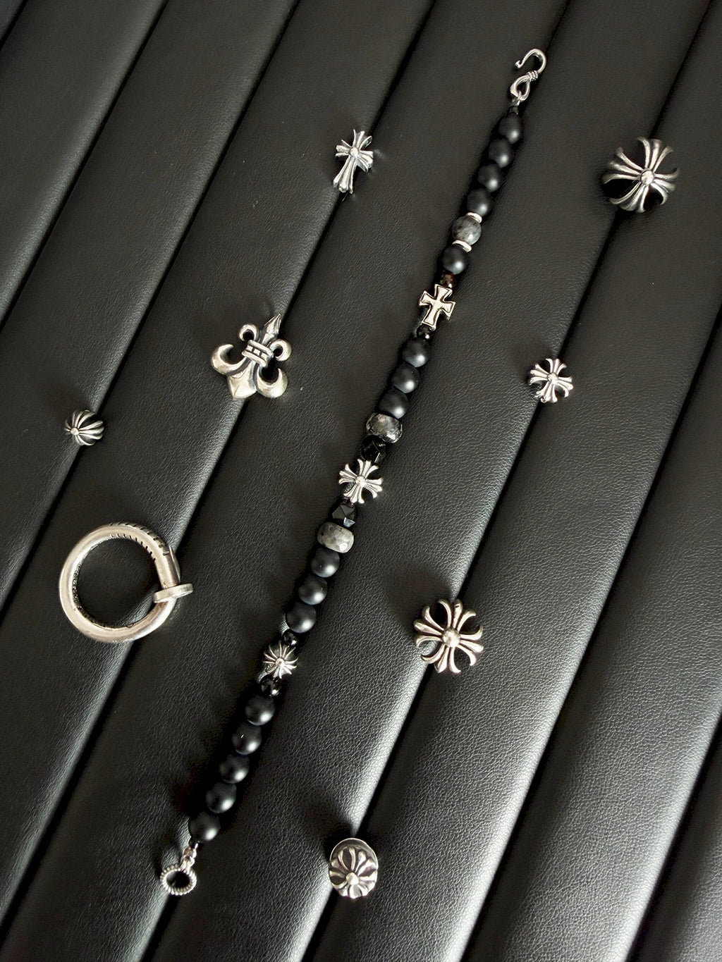 Urban Stoic Series | Dark Creed | Matte Onyx & Silver Cross Bracelet