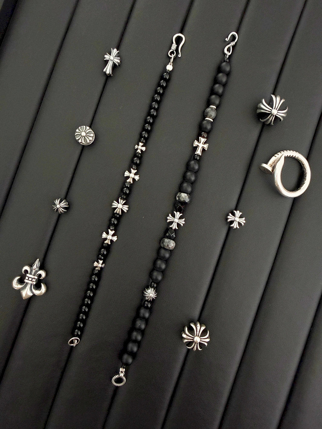 Urban Stoic Series | Dark Creed | Matte Onyx & Silver Cross Bracelet