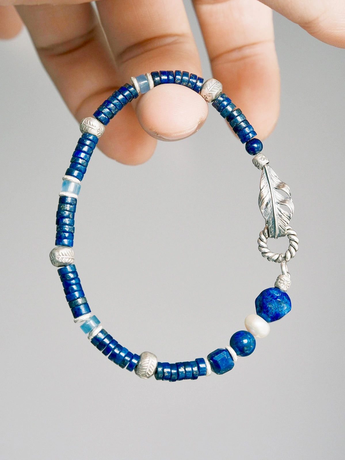 Identity Series | Blue Nomad | Lapis Lazuli, Aquamarine & Silver Feather Bracelet Main image