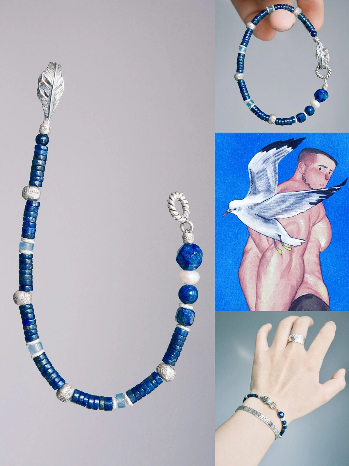 Identity Series | Blue Nomad | Lapis Lazuli, Aquamarine & Silver Feather Bracelet