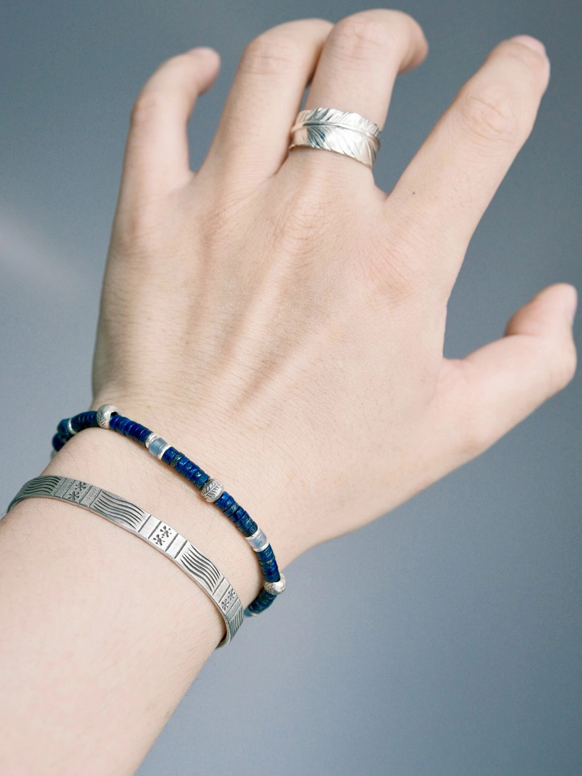 Identity Series | Blue Nomad | Lapis Lazuli, Aquamarine & Silver Feather Bracelet