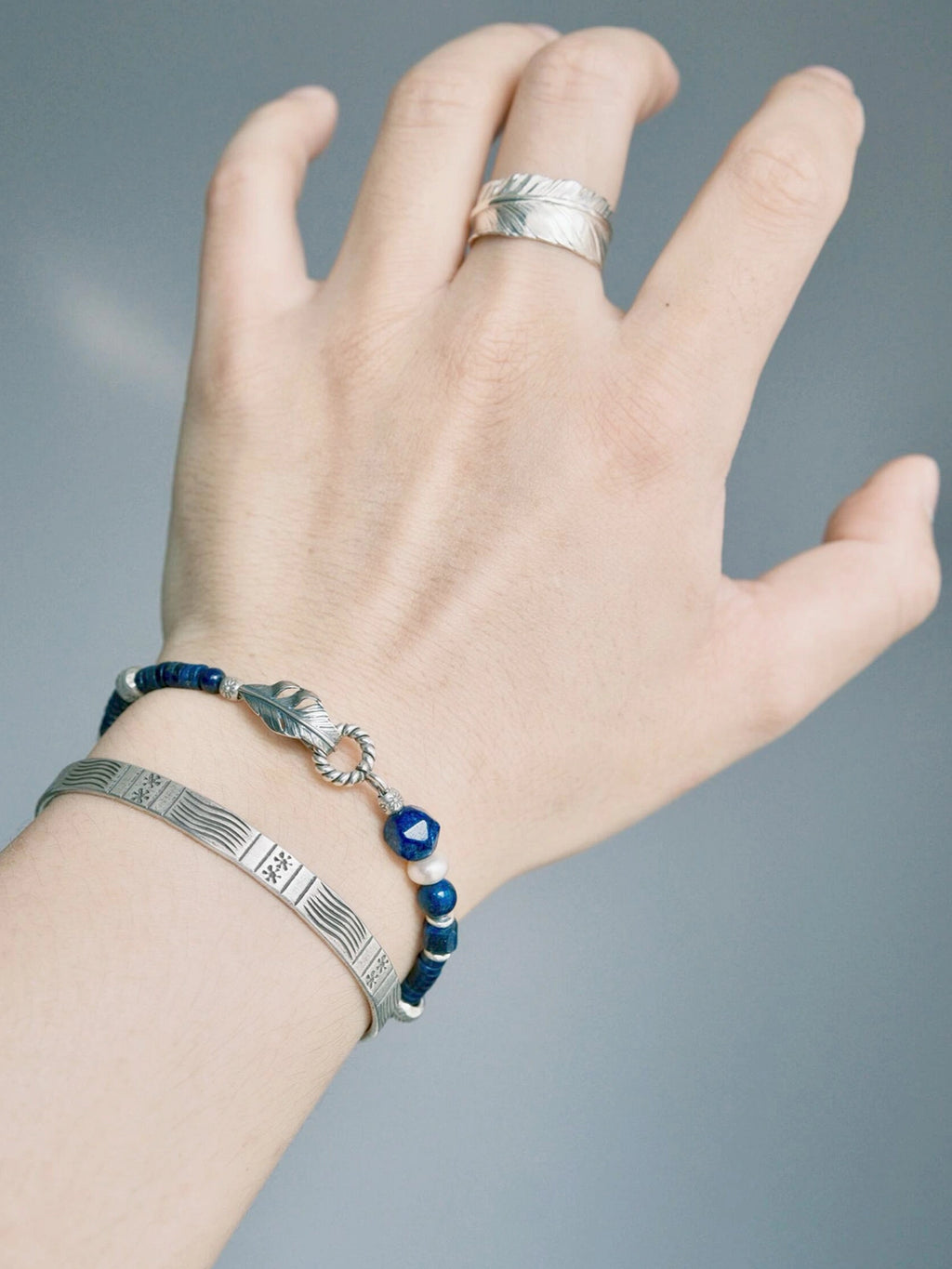 Identity Series | Blue Nomad | Lapis Lazuli, Aquamarine & Silver Feather Bracelet