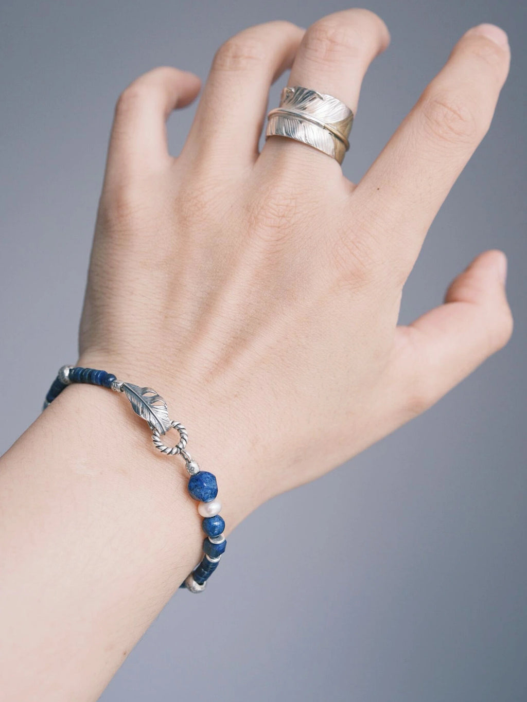 Identity Series | Blue Nomad | Lapis Lazuli, Aquamarine & Silver Feather Bracelet