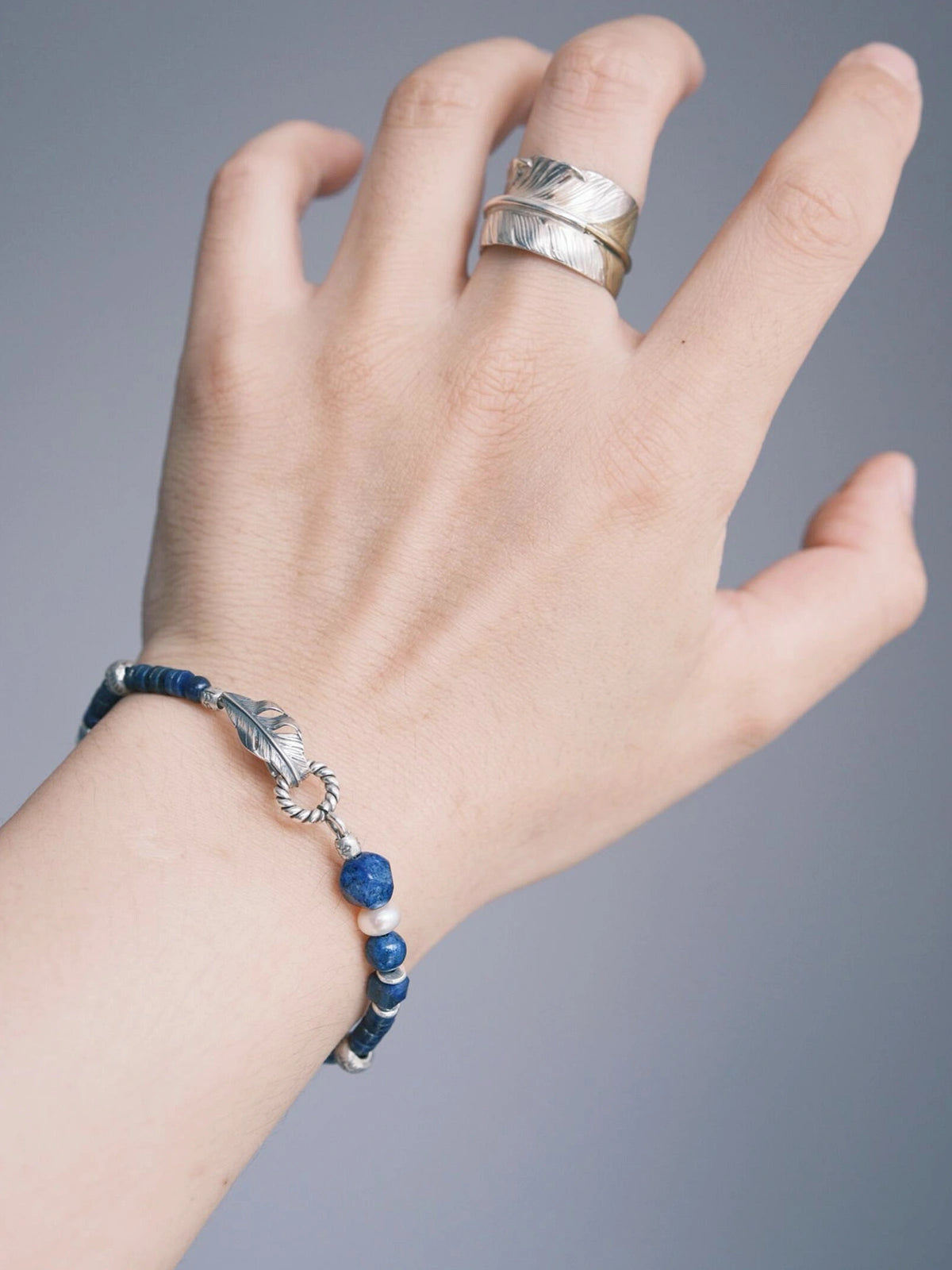Identity Series | Blue Nomad | Lapis Lazuli, Aquamarine & Silver Feather Bracelet