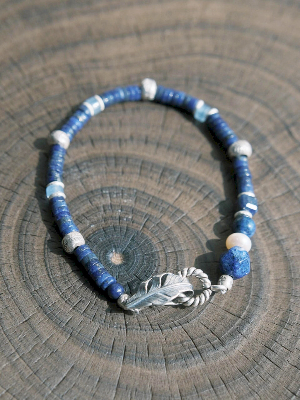 Identity Series | Blue Nomad | Lapis Lazuli, Aquamarine & Silver Feather Bracelet