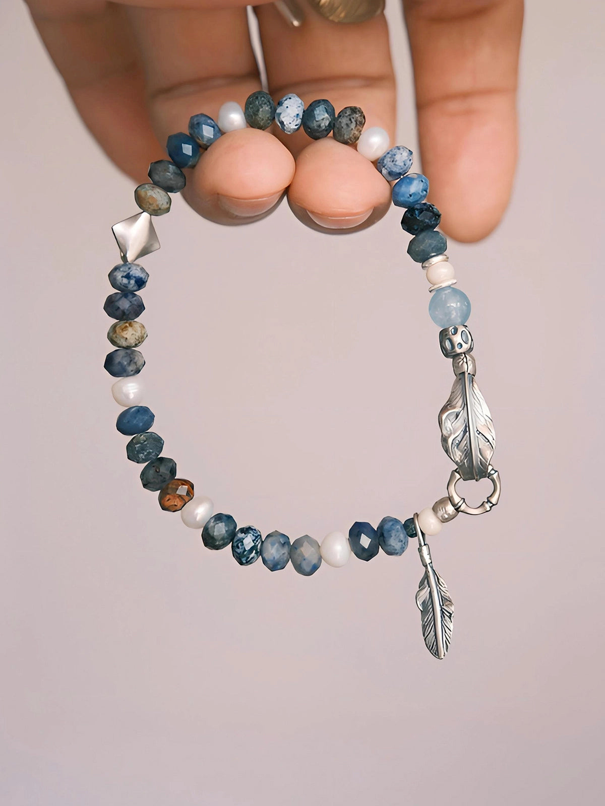Identity Series | Free Wing | Sunset Stone, Pearl & Silver Bracelet