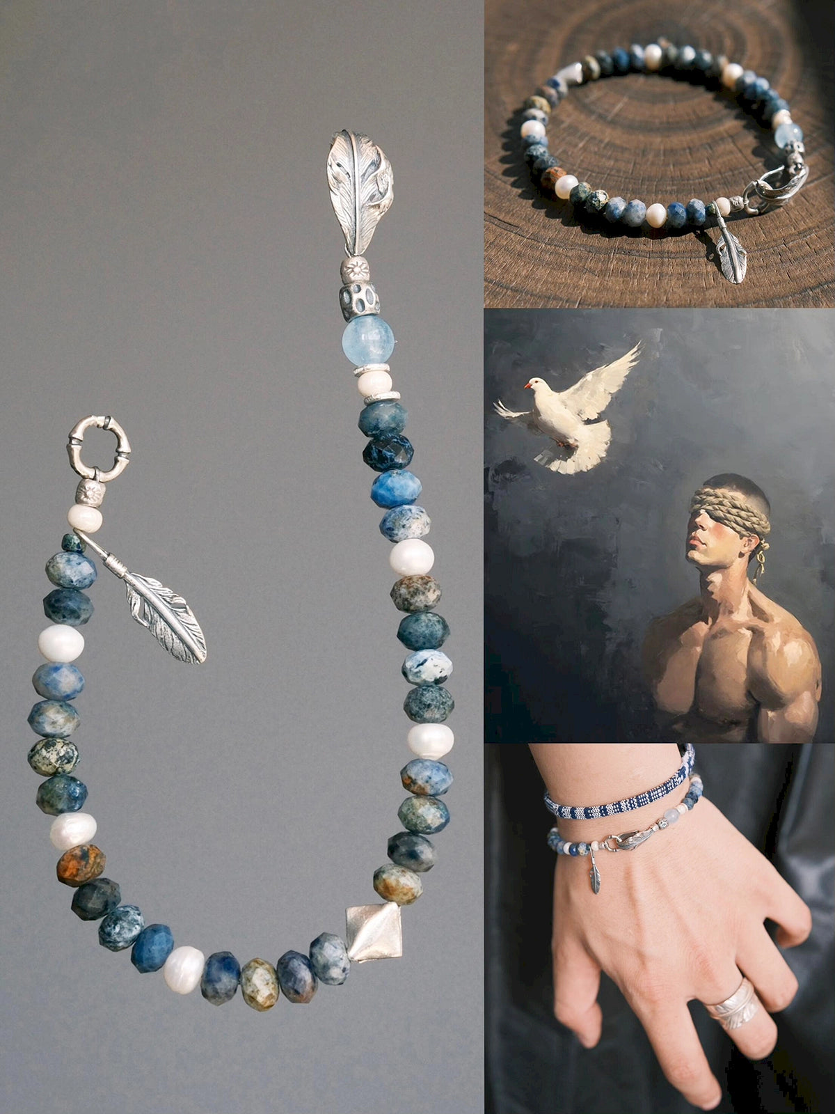 Identity Series | Free Wing | Sunset Stone, Pearl & Silver Bracelet Secondary image