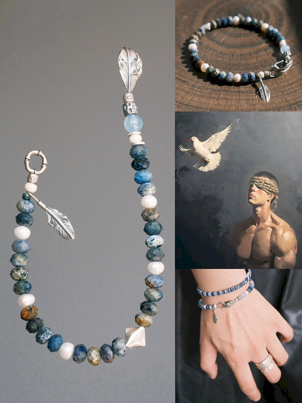 Identity Series | Free Wing | Sunset Stone, Pearl & Silver Bracelet