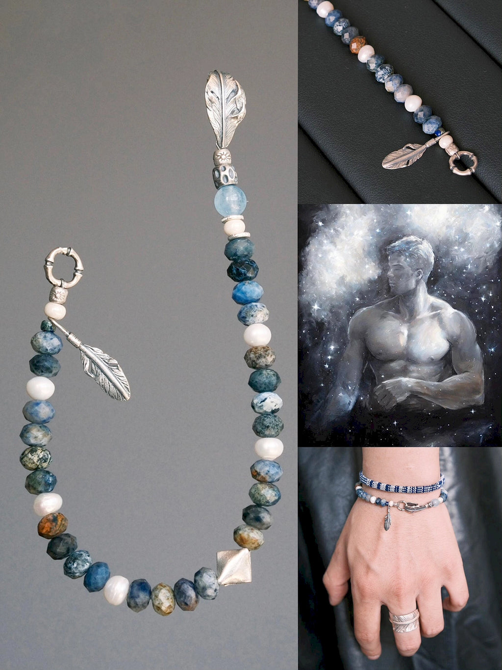 Identity Series | Free Wing | Sunset Stone, Pearl & Silver Bracelet