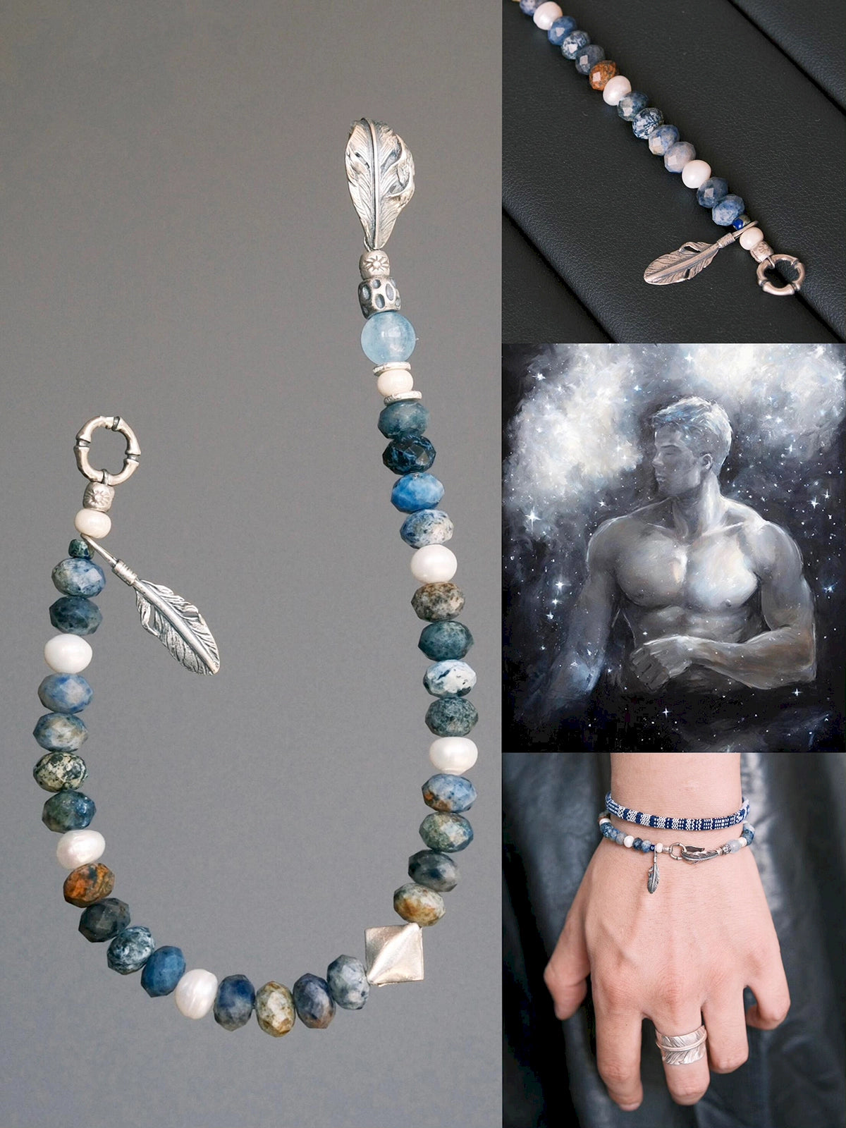 Identity Series | Free Wing | Sunset Stone, Pearl & Silver Bracelet