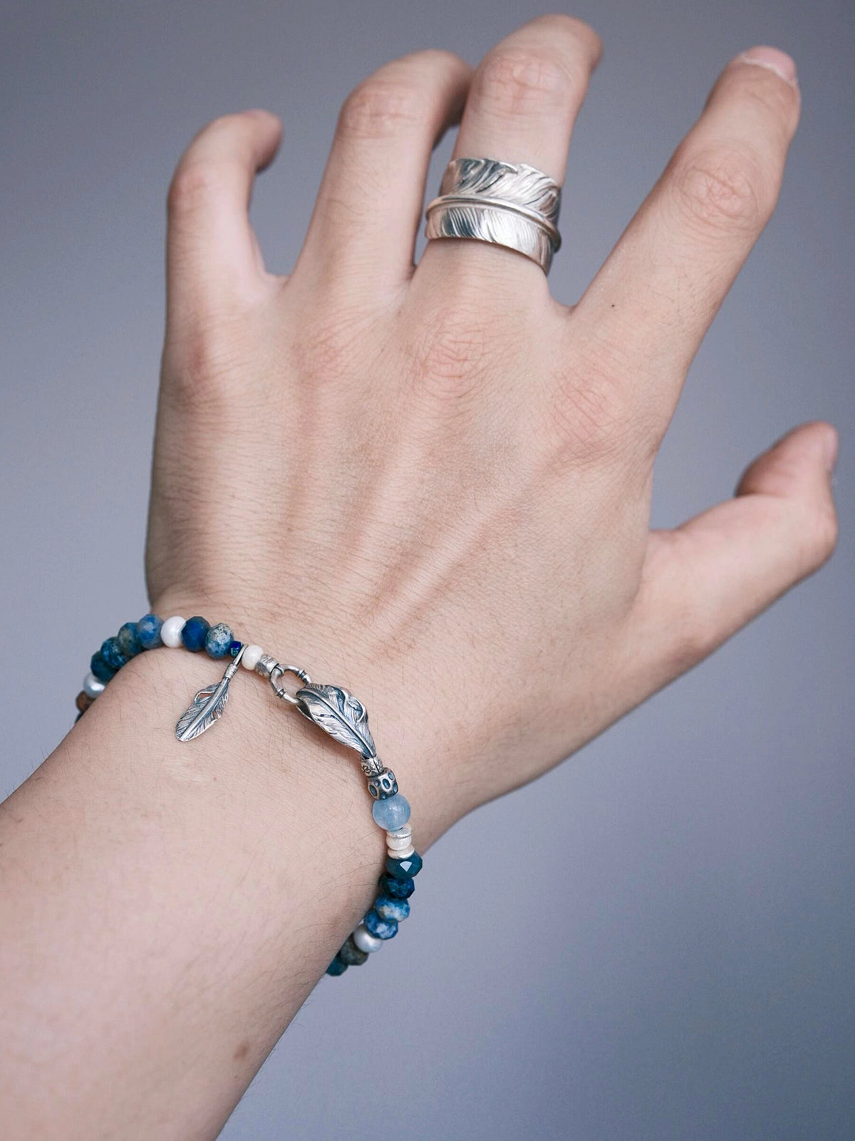 Identity Series | Free Wing | Sunset Stone, Pearl & Silver Bracelet