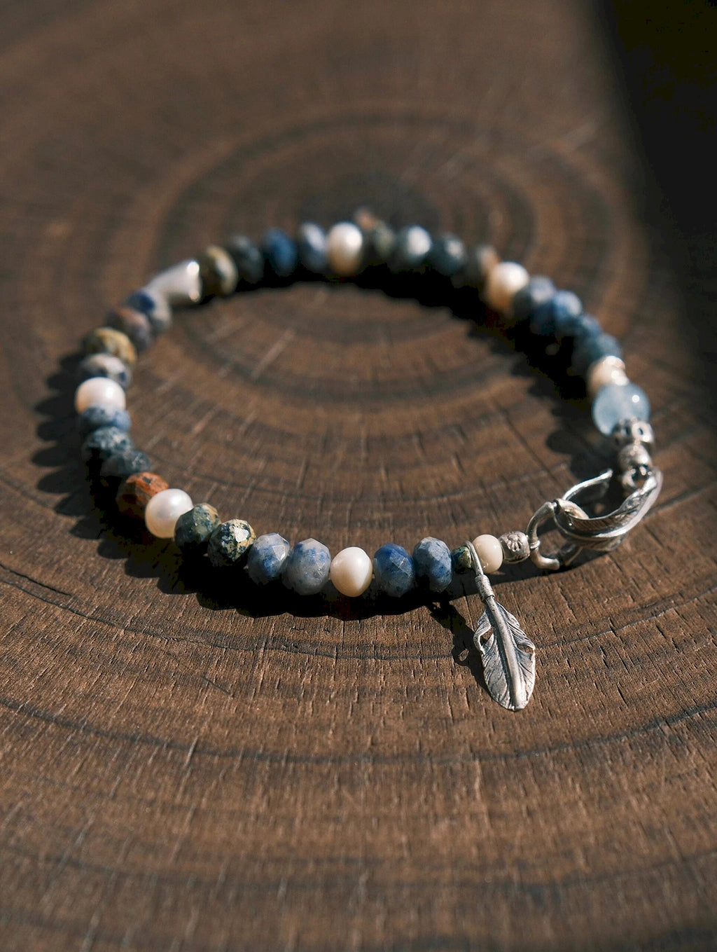 Identity Series | Free Wing | Sunset Stone, Pearl & Silver Bracelet