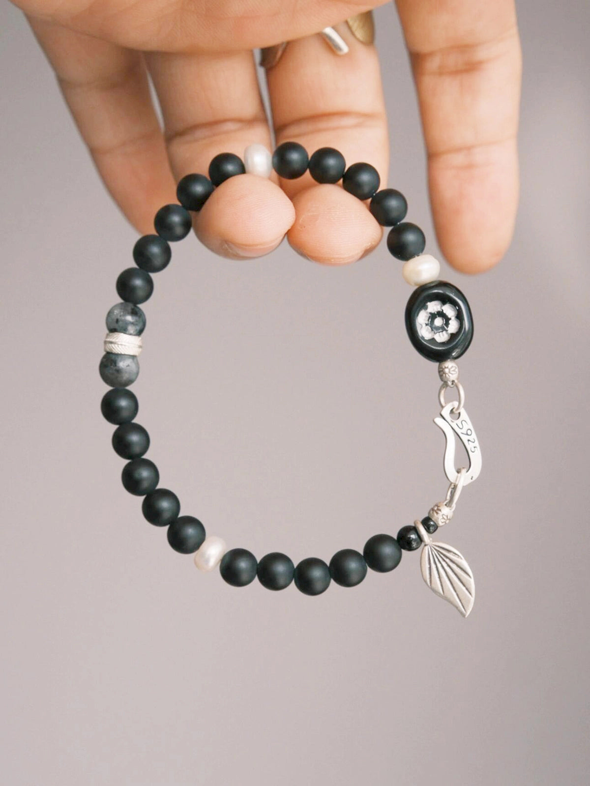 Identity Series | Black Bloom | Black Agate, Pearl & Silver Bracelet Main image