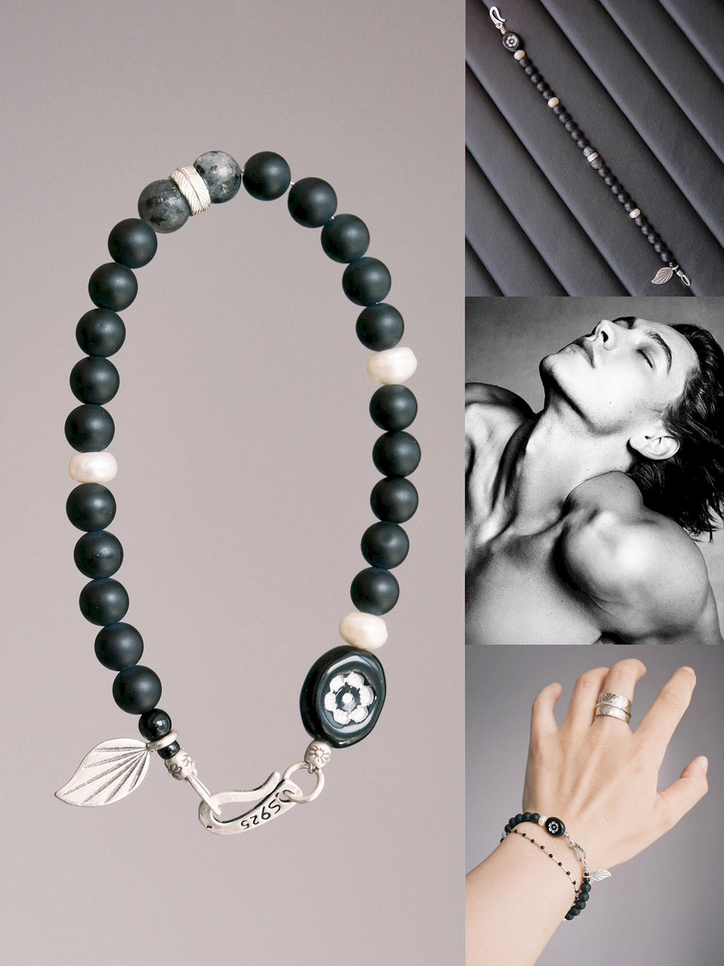 Identity Series | Black Bloom | Black Agate, Pearl & Silver Bracelet