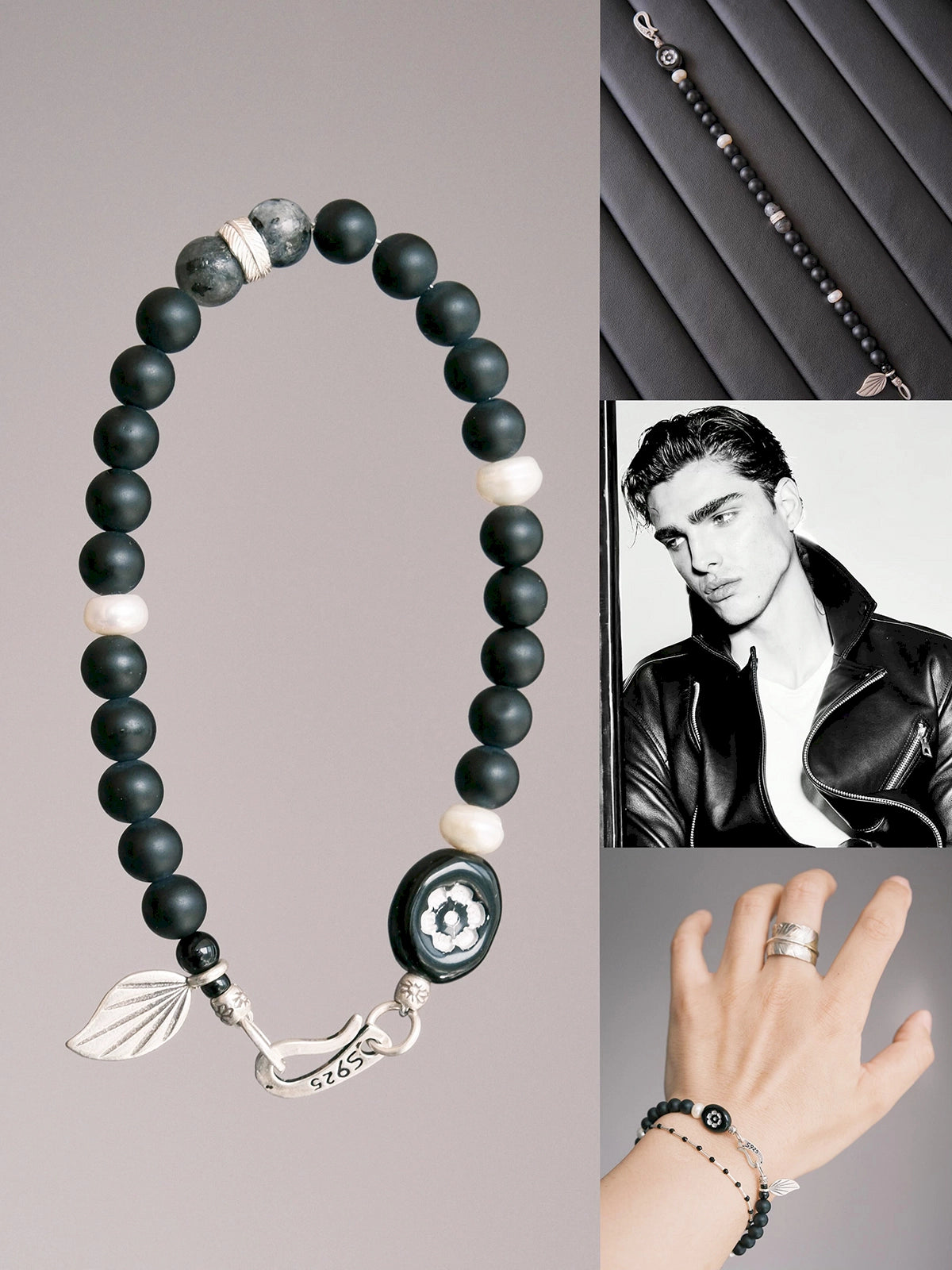 Identity Series | Black Bloom | Black Agate, Pearl & Silver Bracelet Secondary image