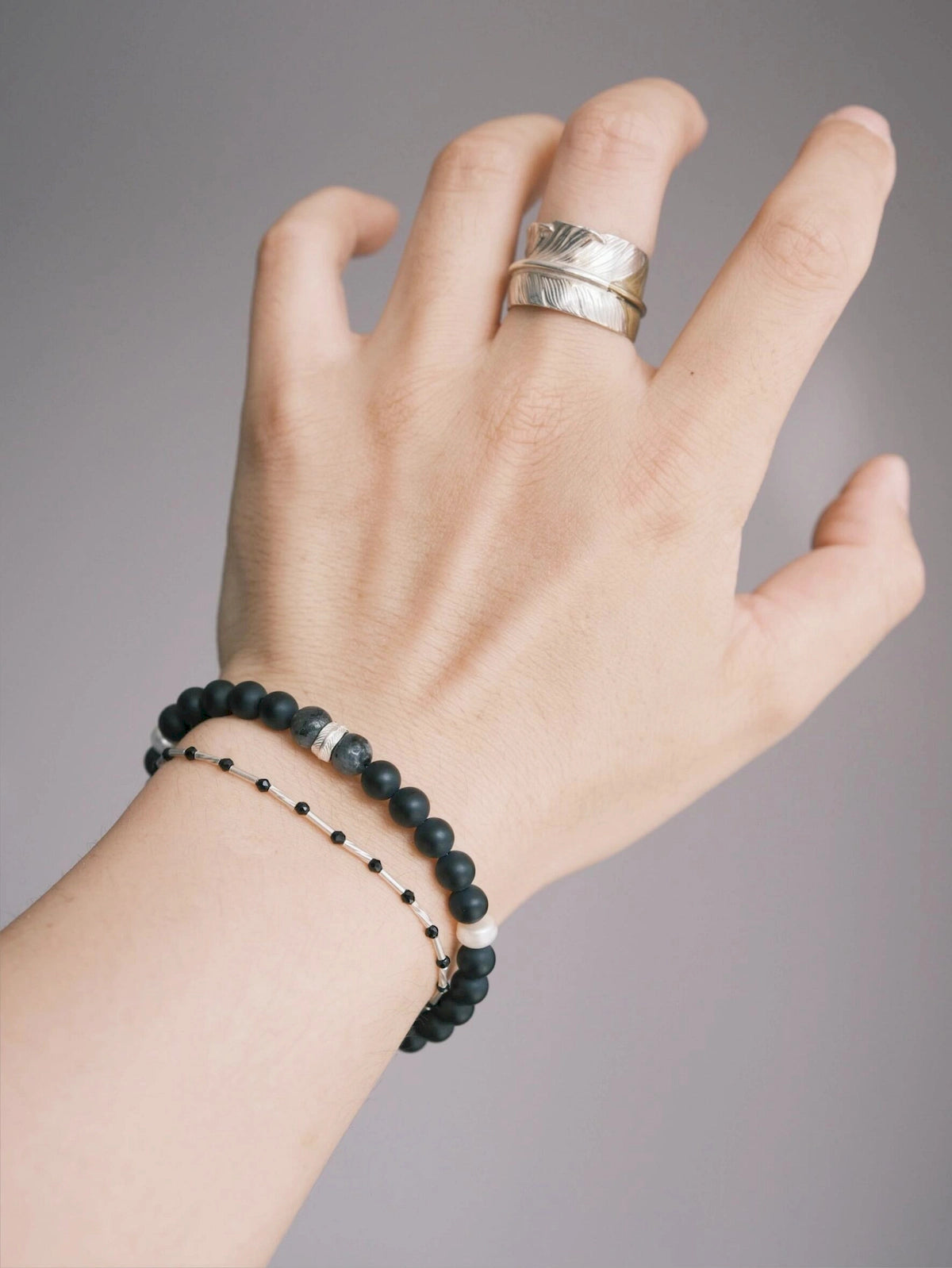 Identity Series | Black Bloom | Black Agate, Pearl & Silver Bracelet