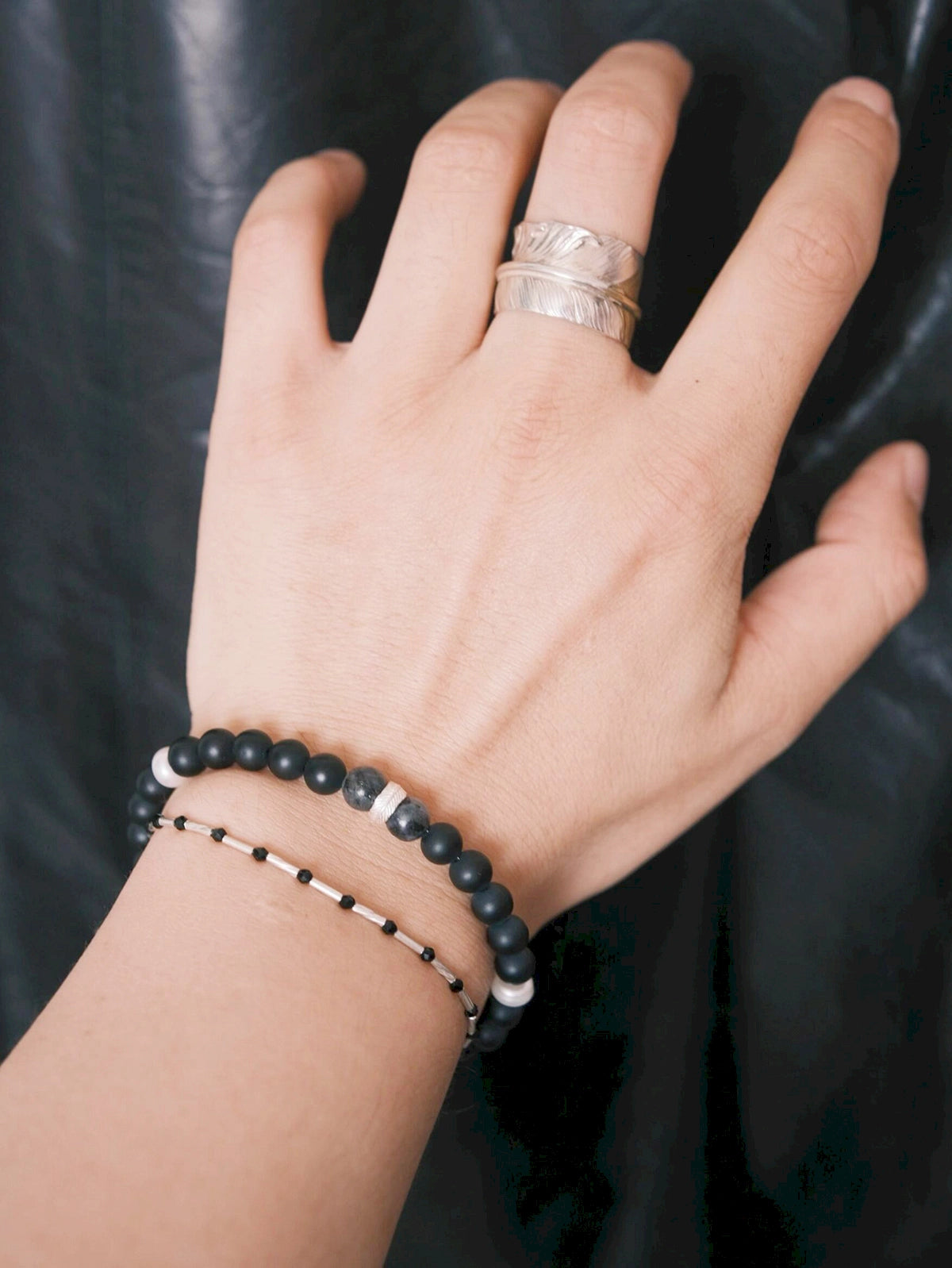 Identity Series | Black Bloom | Black Agate, Pearl & Silver Bracelet