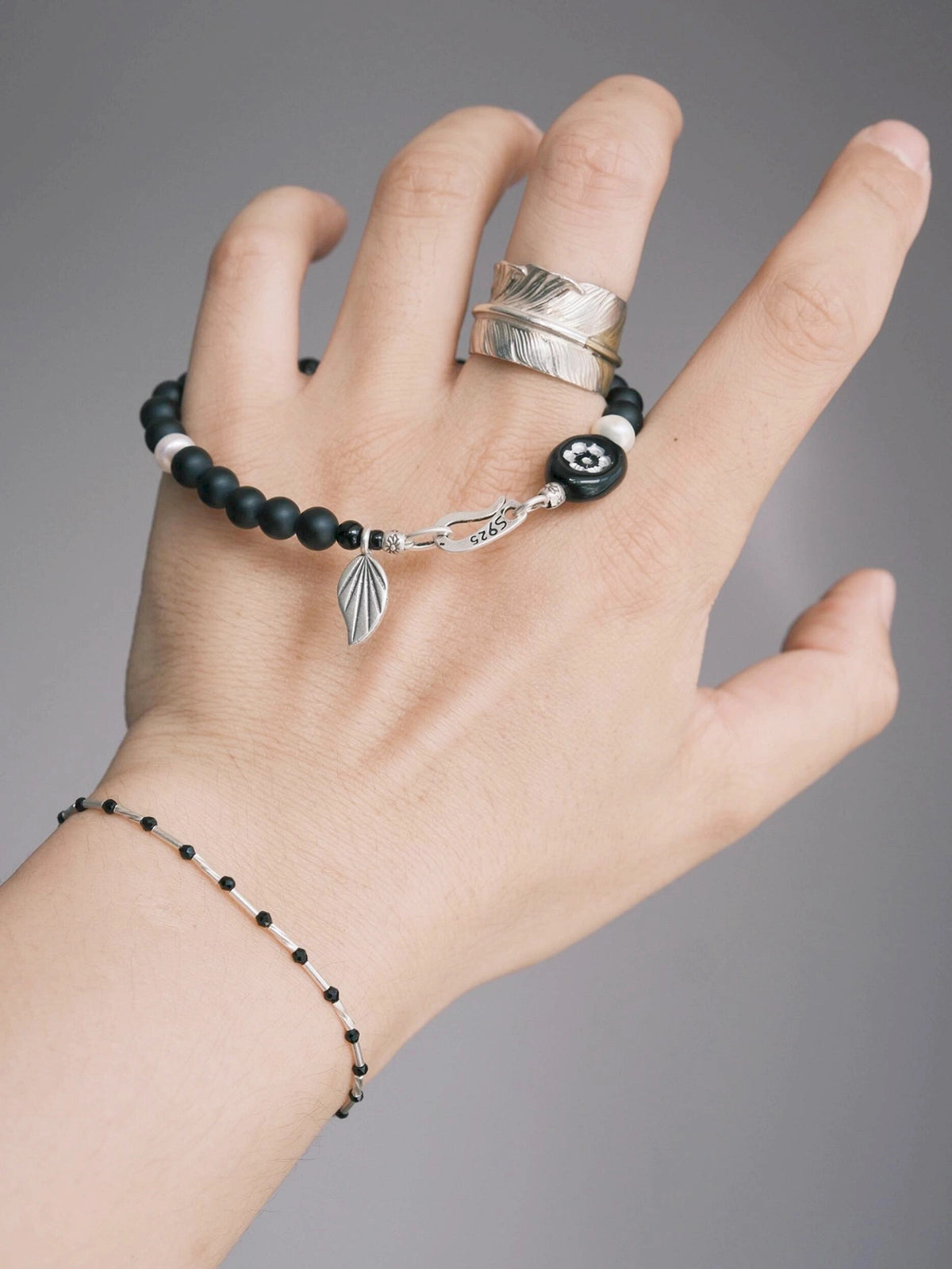 Identity Series | Black Bloom | Black Agate, Pearl & Silver Bracelet