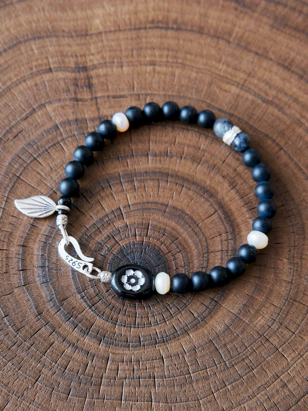 Identity Series | Black Bloom | Black Agate, Pearl & Silver Bracelet