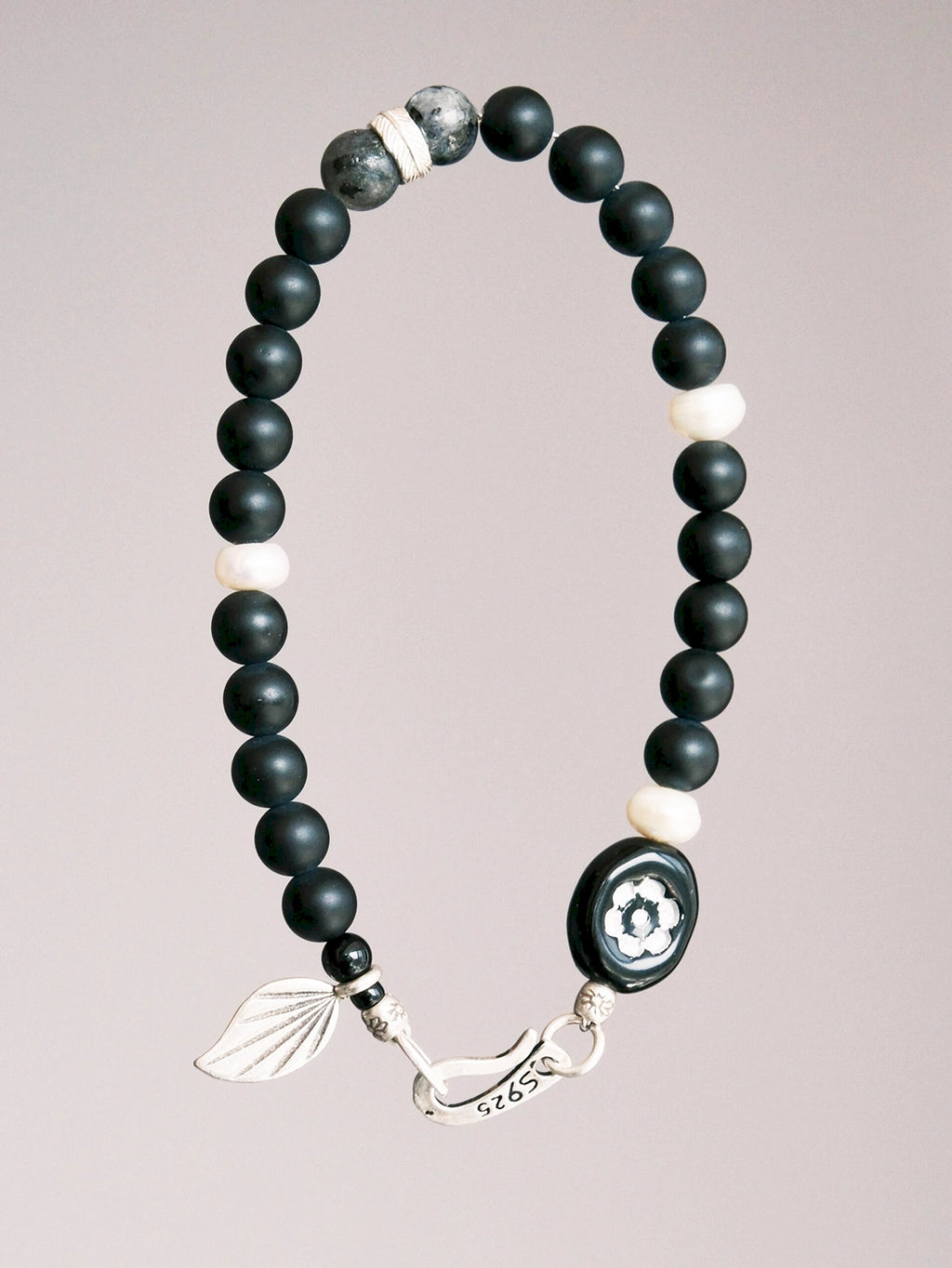 Identity Series | Black Bloom | Black Agate, Pearl & Silver Bracelet