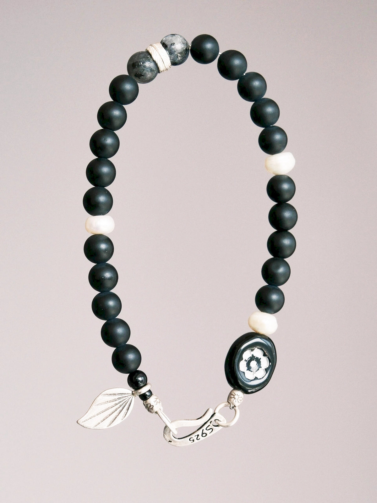 Identity Series | Black Bloom | Black Agate, Pearl & Silver Bracelet