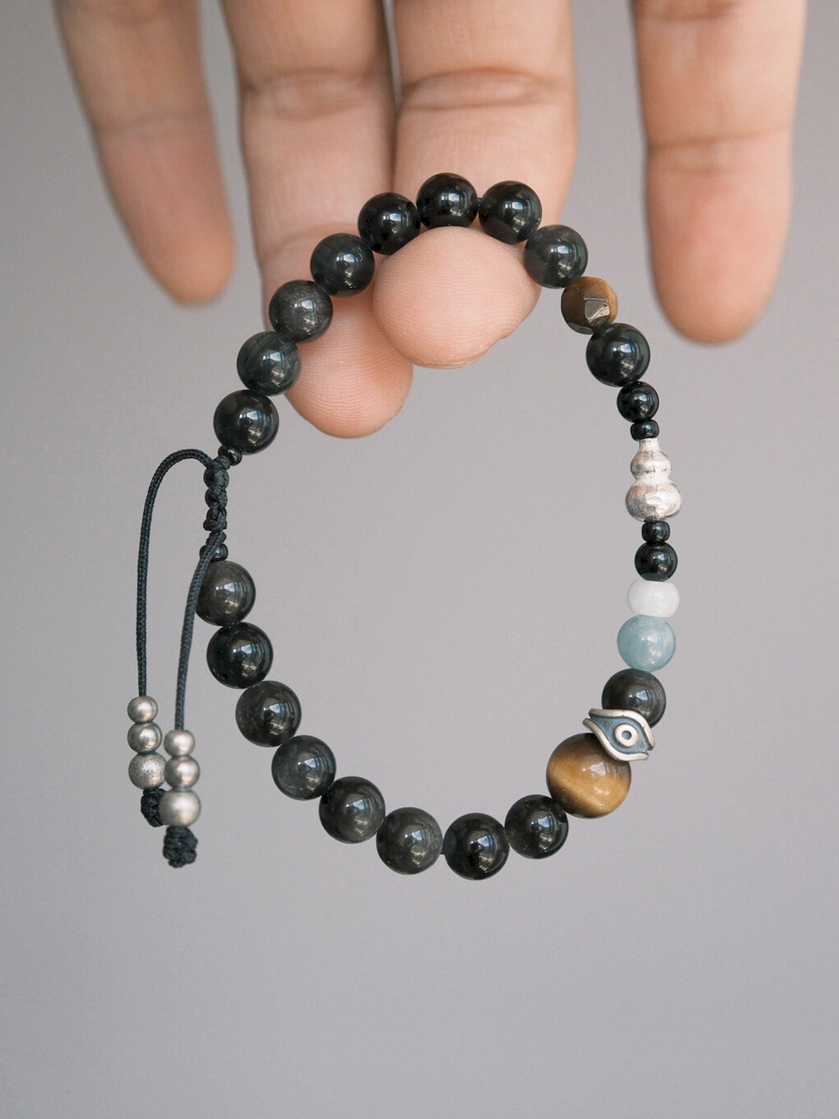 Mineral Soul Series | Obsidian Hawk | Obsidian, Tiger Eye & Silver Bracelet Main image