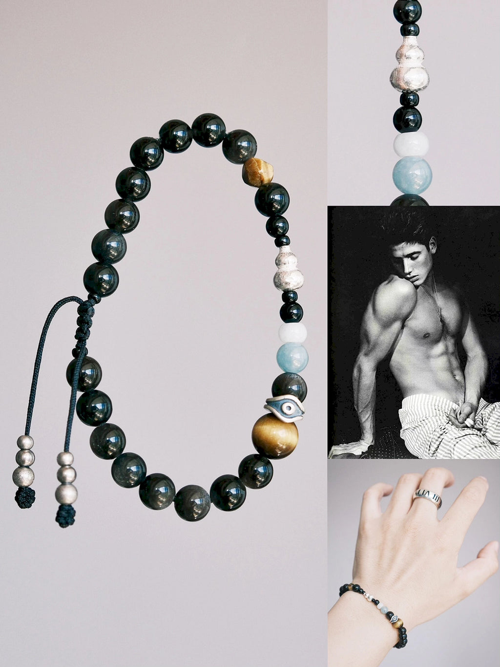 Mineral Soul Series | Obsidian Hawk | Obsidian, Tiger Eye & Silver Bracelet