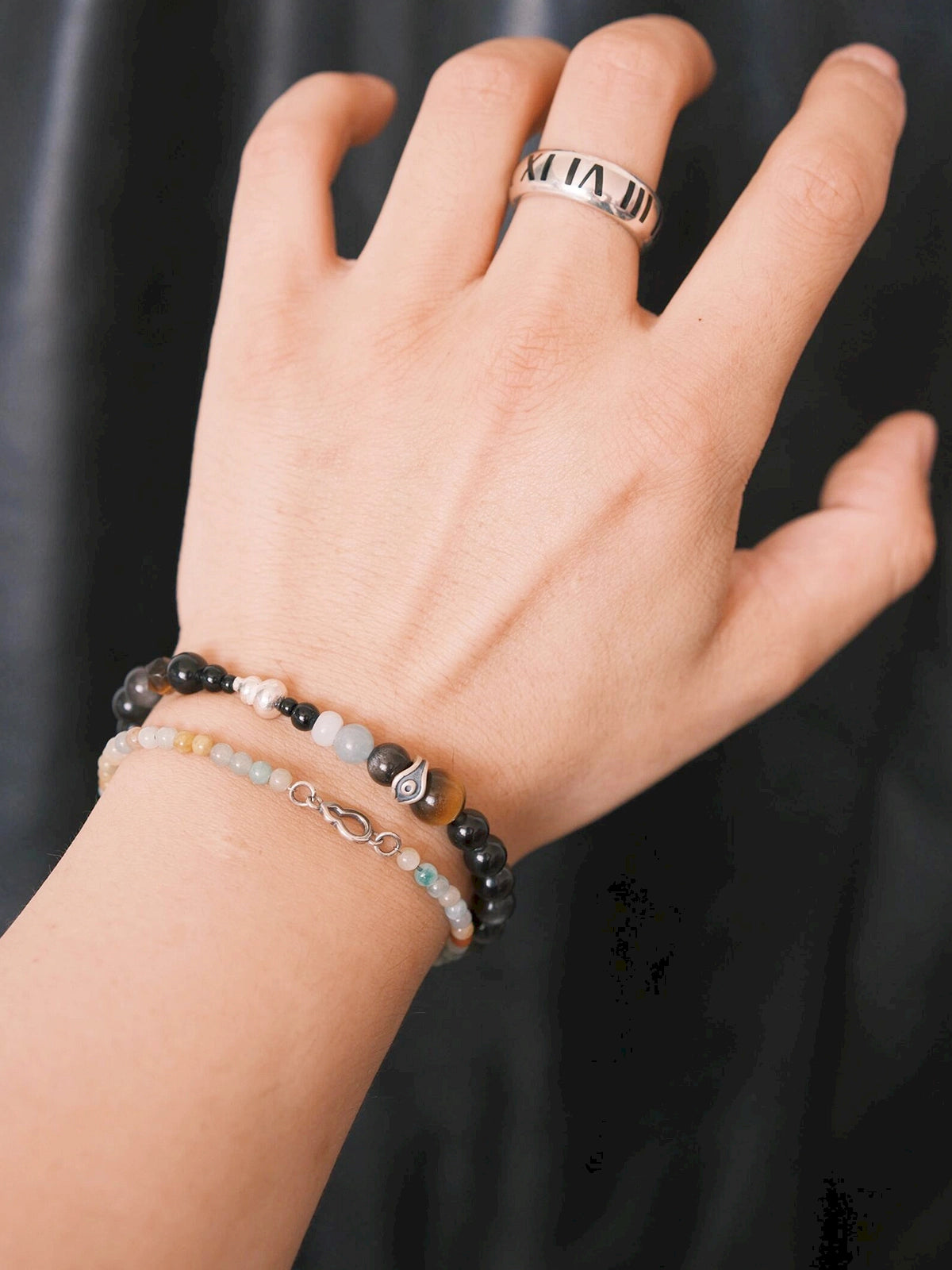 Mineral Soul Series | Obsidian Hawk | Obsidian, Tiger Eye & Silver Bracelet