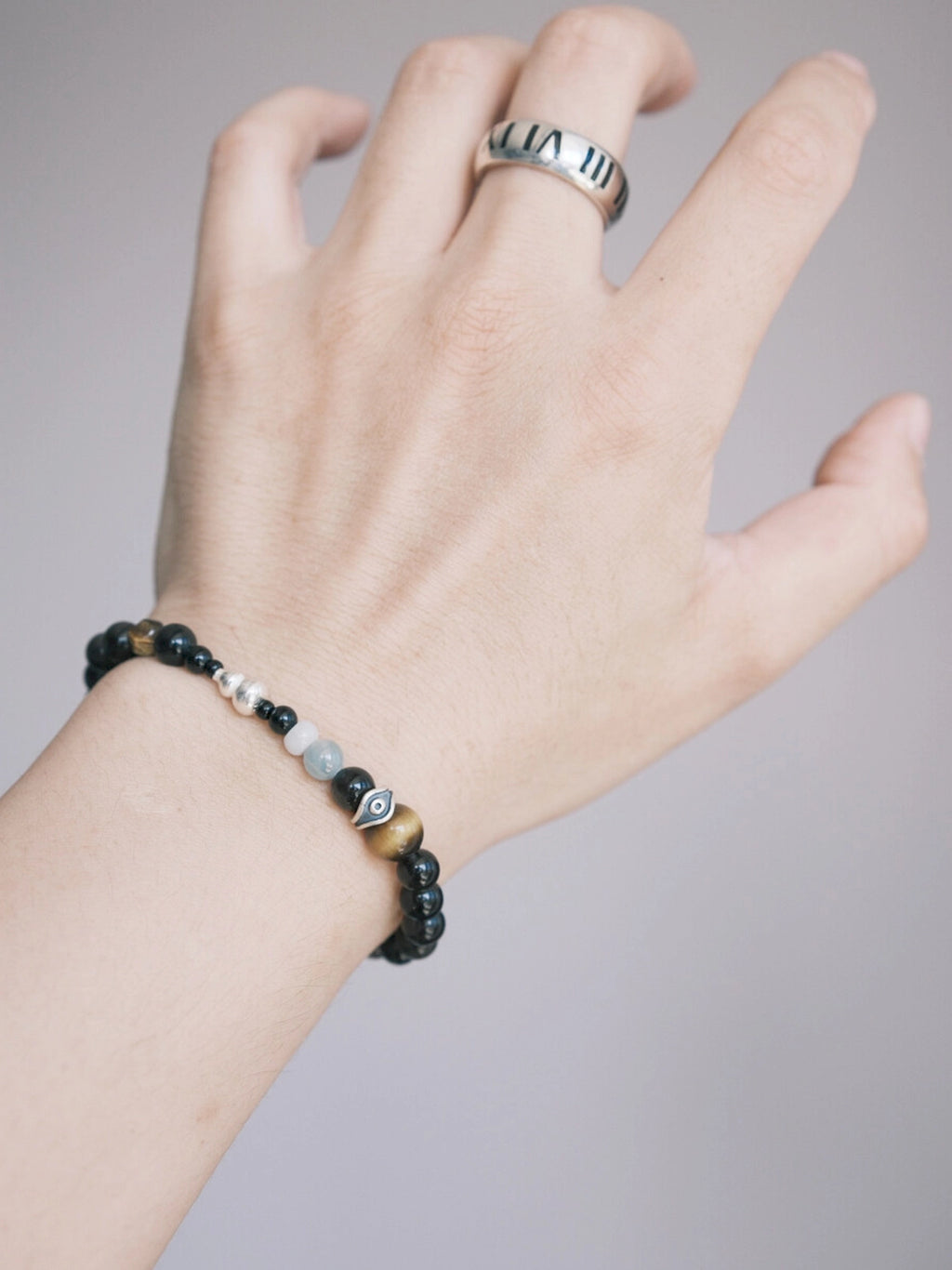 Mineral Soul Series | Obsidian Hawk | Obsidian, Tiger Eye & Silver Bracelet