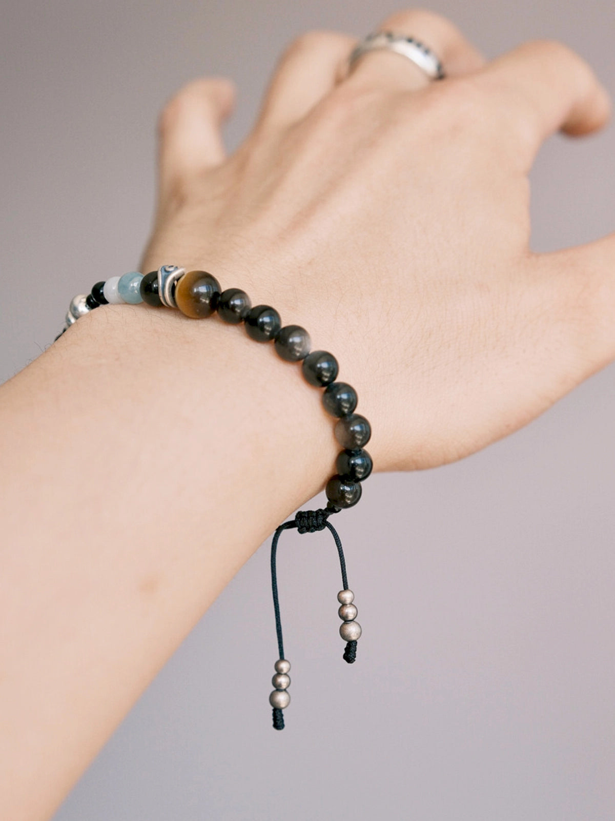 Mineral Soul Series | Obsidian Hawk | Obsidian, Tiger Eye & Silver Bracelet