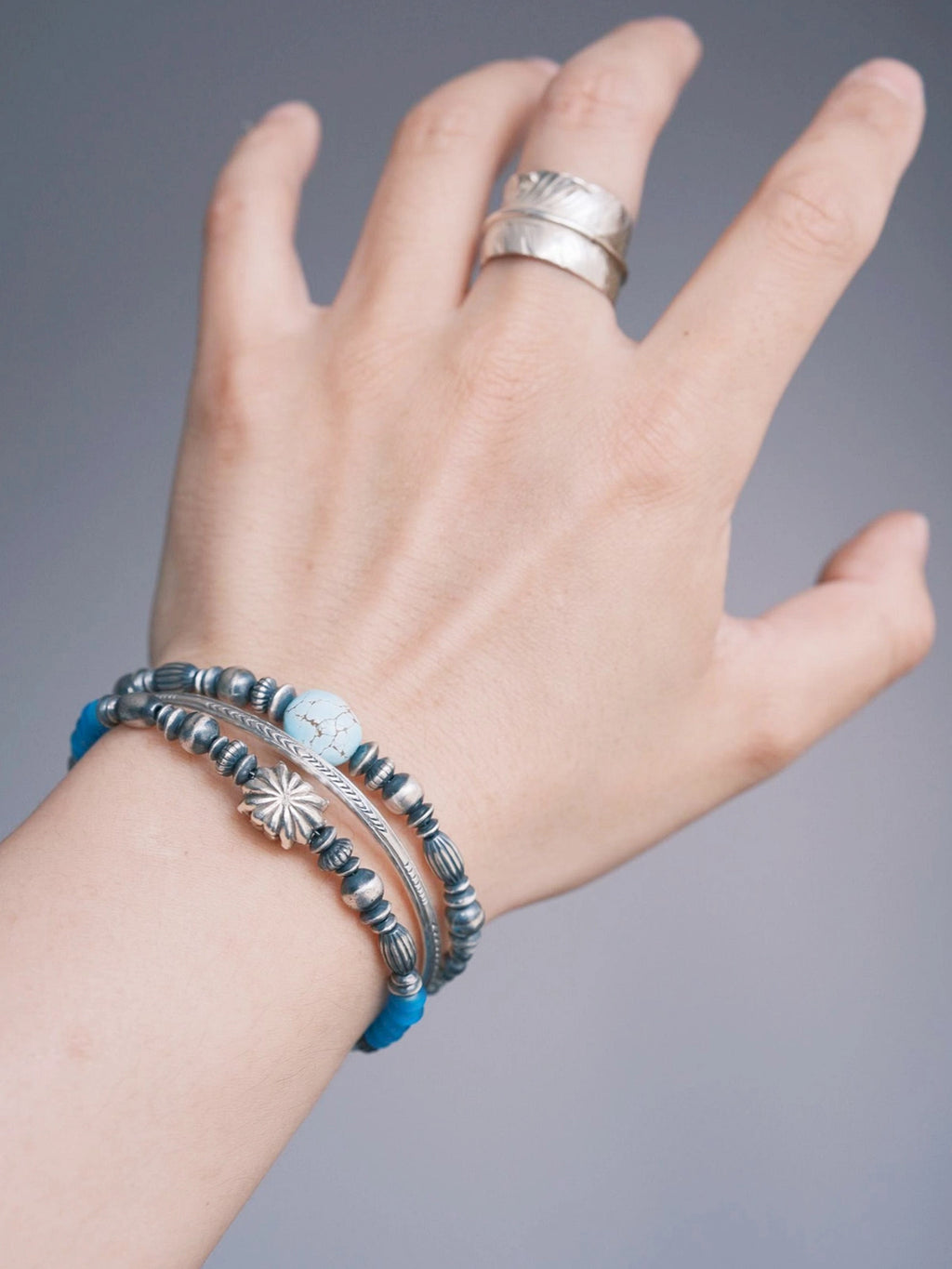 Urban Stoic Series | Stellar Halo | Hand-Hammered Silver & Colored-Glaze Bracelet