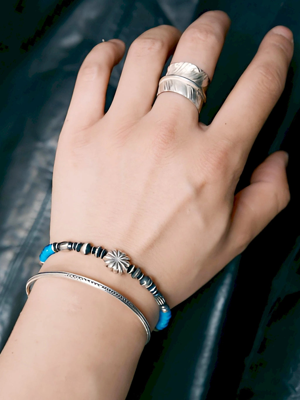 Urban Stoic Series | Stellar Halo | Hand-Hammered Silver & Colored-Glaze Bracelet