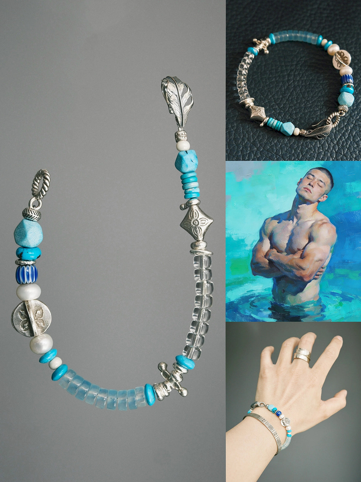 Mineral Soul Series | Ocean Verse | Turquoise, Aquamarine & Silver Bracelet