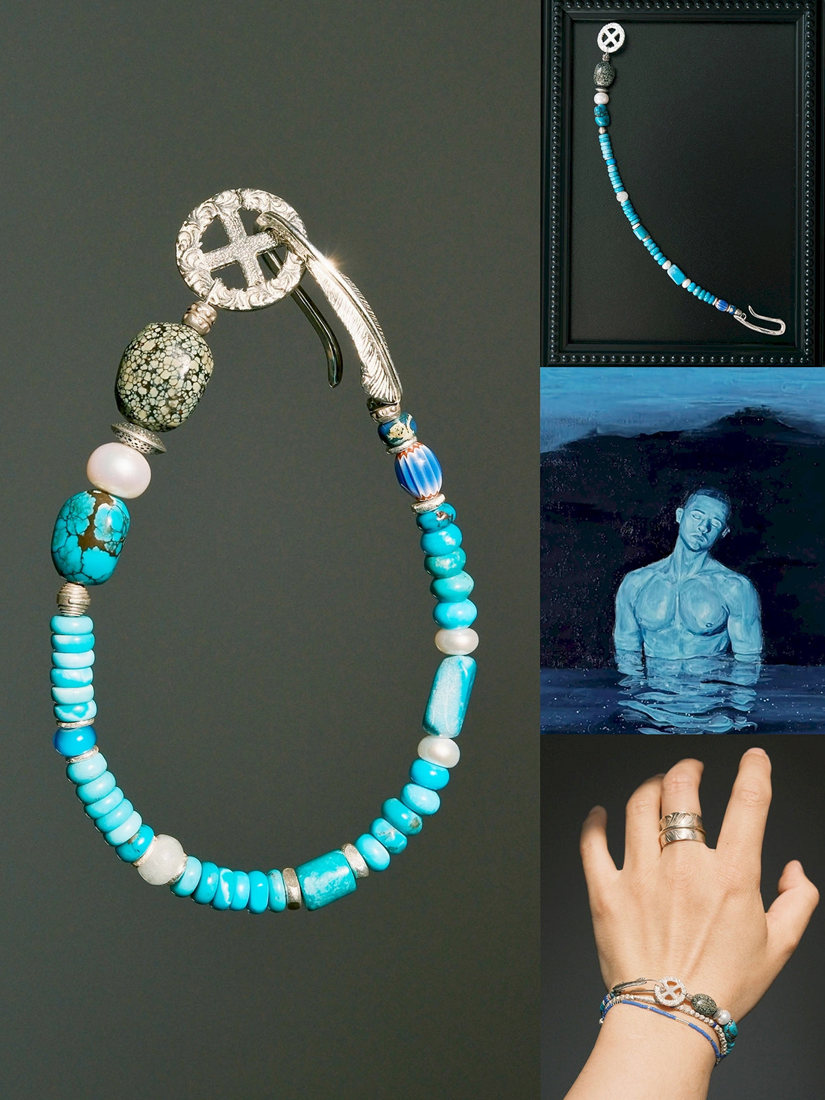 Mineral Soul Series | Blue Frontier | Turquoise, Jade & Silver Feather Bracelet