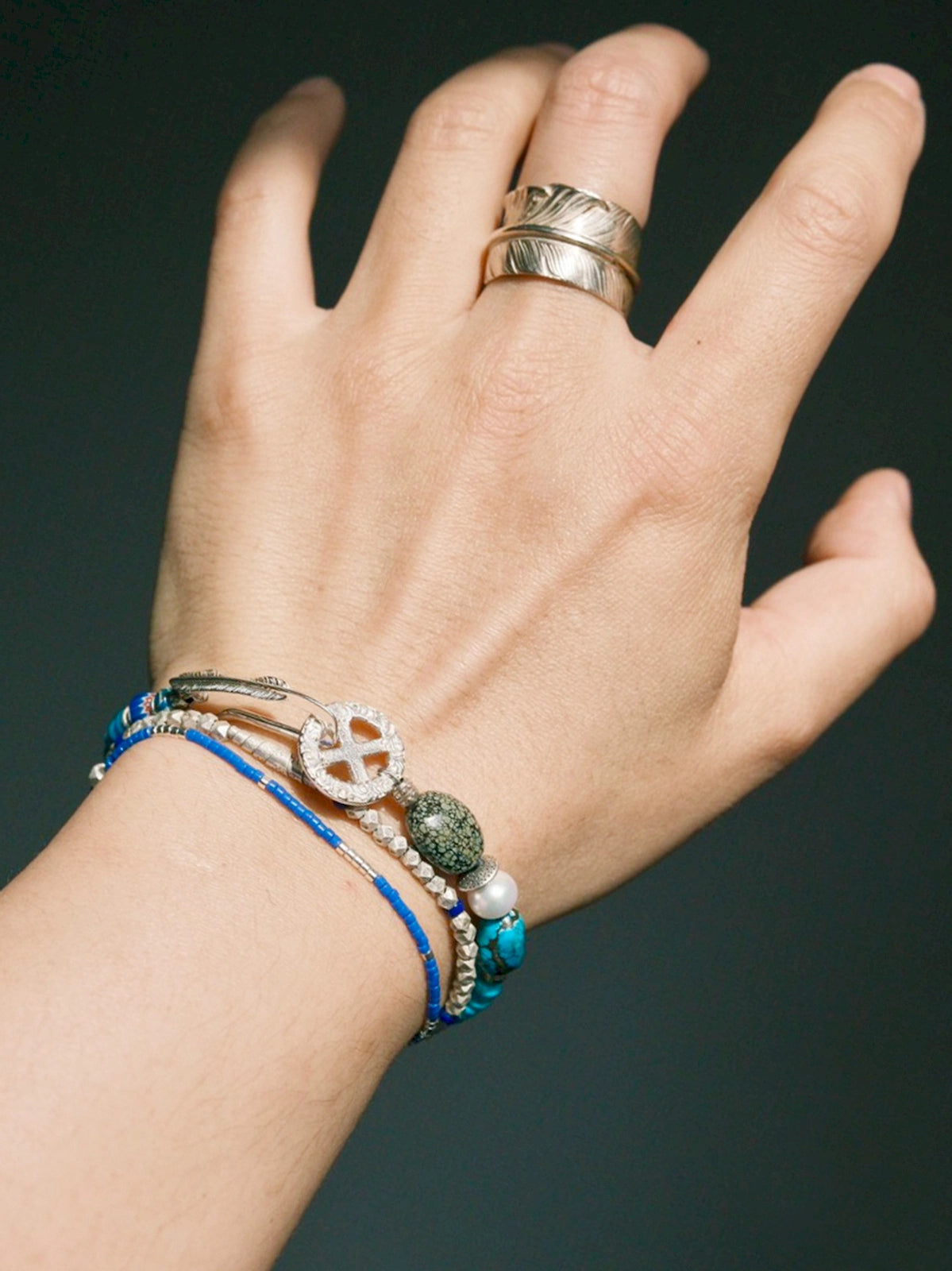 Mineral Soul Series | Blue Frontier | Turquoise, Jade & Silver Feather Bracelet