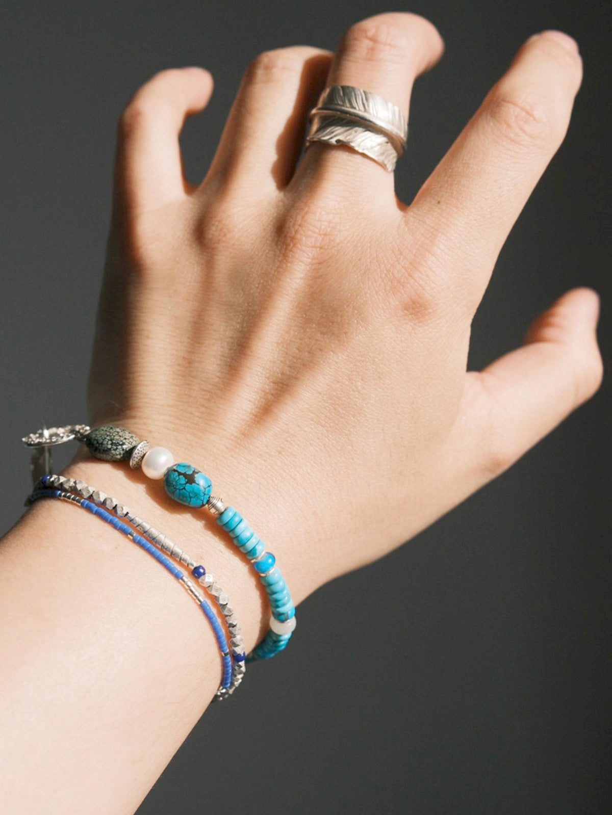 Mineral Soul Series | Blue Frontier | Turquoise, Jade & Silver Feather Bracelet