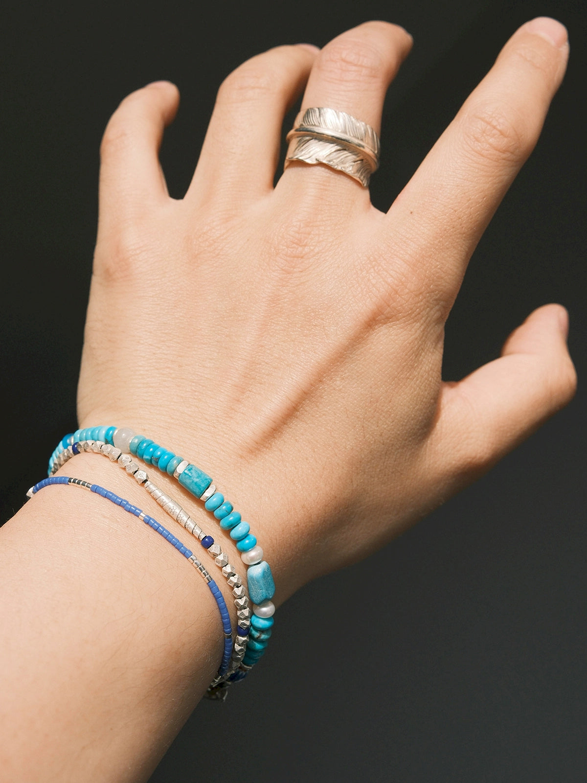 Mineral Soul Series | Blue Frontier | Turquoise, Jade & Silver Feather Bracelet